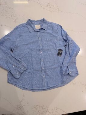 Lucky Brand Blue White Stripe Button Front Shirt Women’s Large NWT Collared